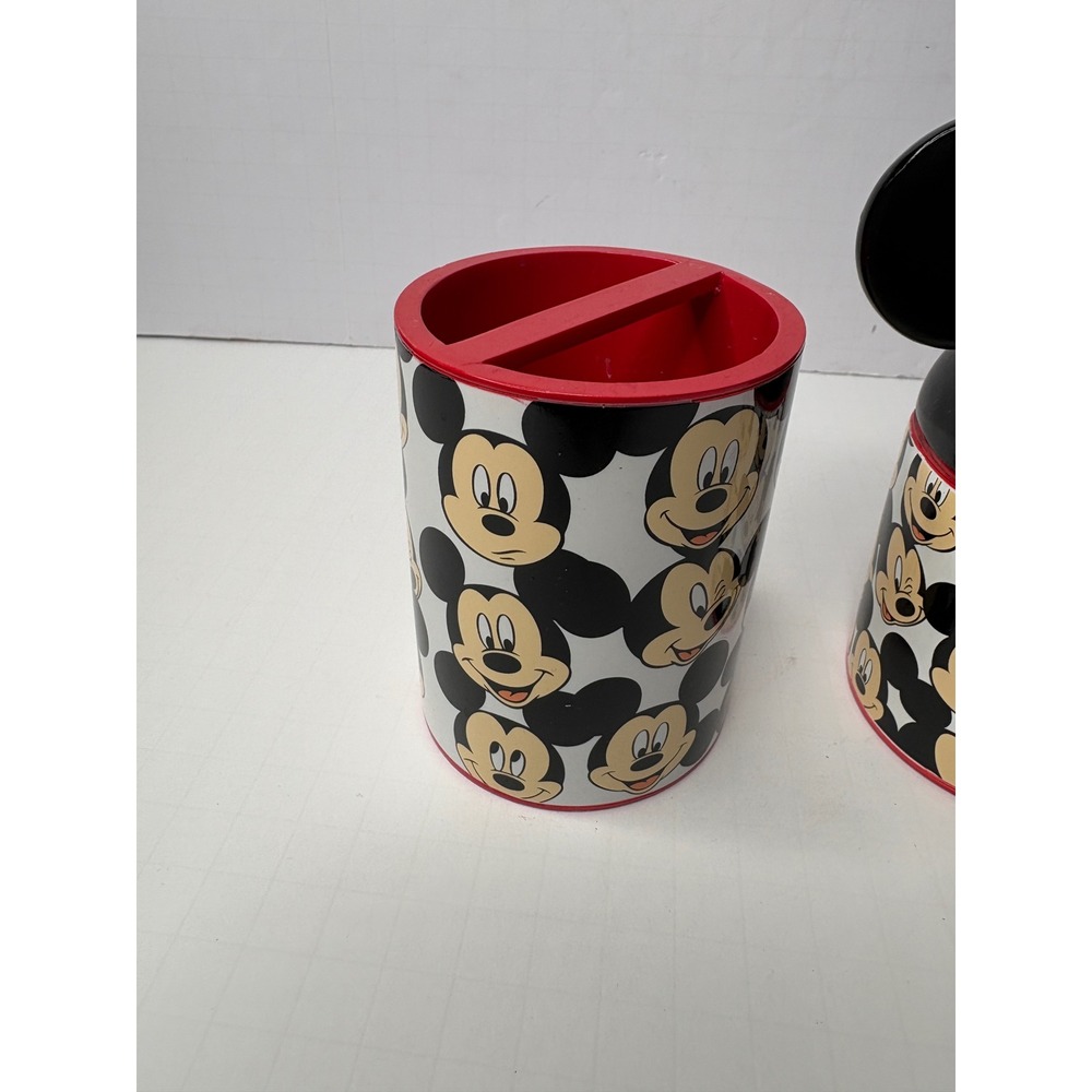 Disney Mickey Mouse Bathroom Set Soap Dispenser and Toothbrush Holder Red Black - Picture 2 of 6